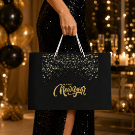 Bolsa De Regalo Grande Elegante Feliz Año Nuevo negro y dorado