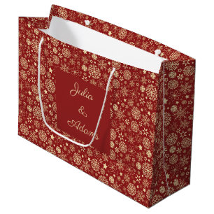 Bolsa De Regalo Grande Elegante Feliz Navidad Falso Rojo Dorado Copo de N