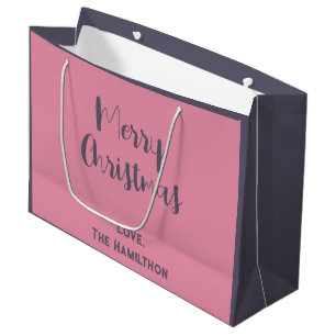 Bolsa De Regalo Grande Elegante Feliz Navidad Rosa y gris