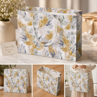 Bolsa De Regalo Grande Elegante Floral Acuarela de Lavanda y Pampas
