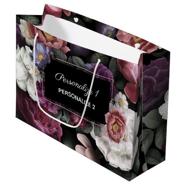 Bolsa De Regalo Grande Elegante Floral Personalizado (Angulo Anverso)