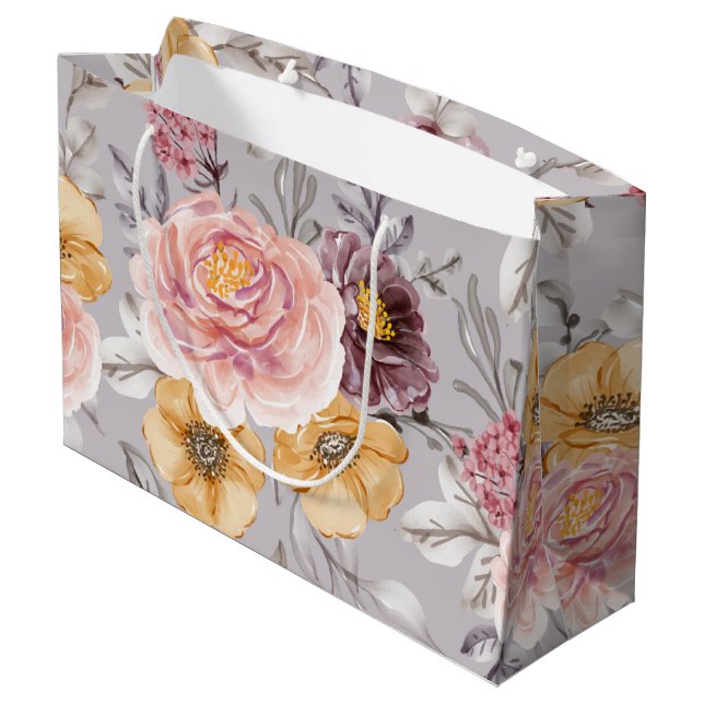 Bolsa De Regalo Grande Elegante floral rosa moderno (Angulo reverso)