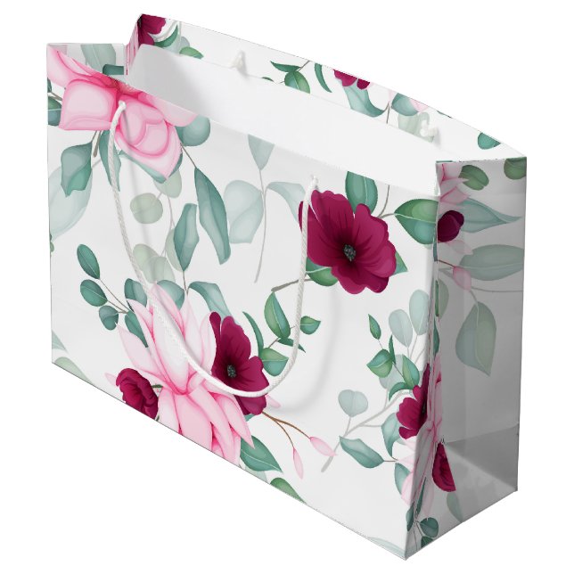 Bolsa De Regalo Grande elegante floral rosa rojo (Angulo reverso)