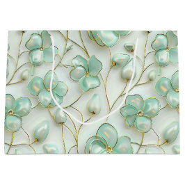 Bolsa De Regalo Grande Elegante Floral Verde