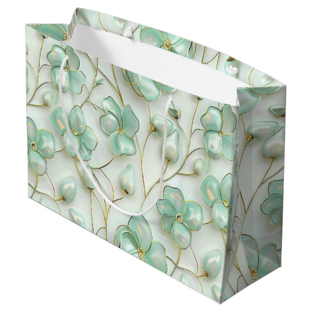 Bolsa De Regalo Grande Elegante Floral Verde (Angulo reverso)