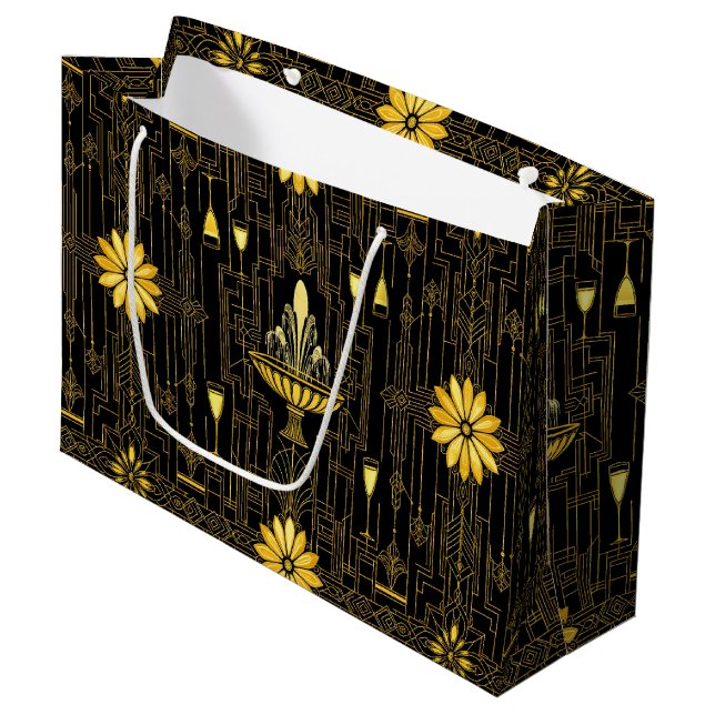 Bolsa De Regalo Grande Elegante gatsby negro dorado (Angulo Anverso)