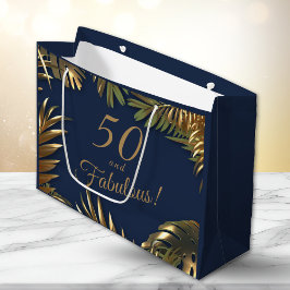 Bolsa De Regalo Grande Elegante Gold Blue 50 Fabuloso cumpleaños