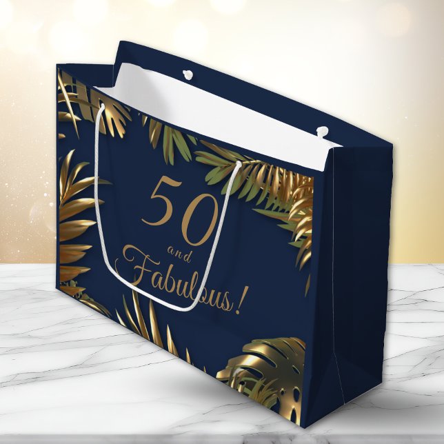 Bolsa De Regalo Grande Elegante Gold Blue 50 Fabuloso cumpleaños (Subido por el creador)