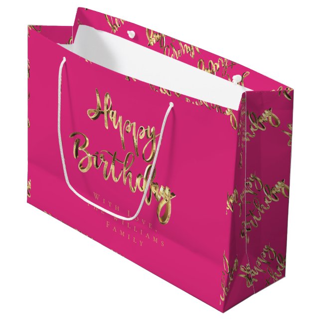 Bolsa De Regalo Grande Elegante Gold look Happy Birday Pink (Angulo Anverso)