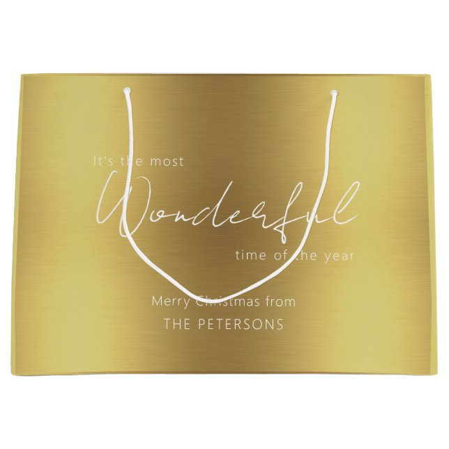 Bolsa De Regalo Grande Elegante Gold Merry Christmas con nombre (Anverso)