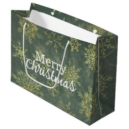 Bolsa De Regalo Grande Elegante Gold Sage Green Snowflakes Feliz Navidad