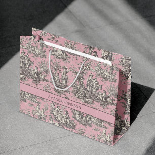 Bolsa De Regalo Grande Elegante Gran Toile de Jouy Vintage Rosa Negro