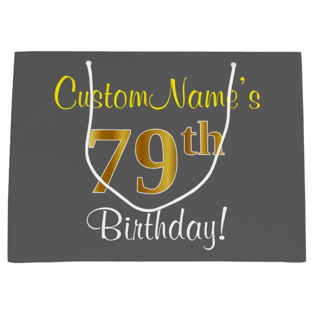 Bolsa De Regalo Grande Elegante, gris, oro falso 79 cumpleaños + nombre (Anverso)