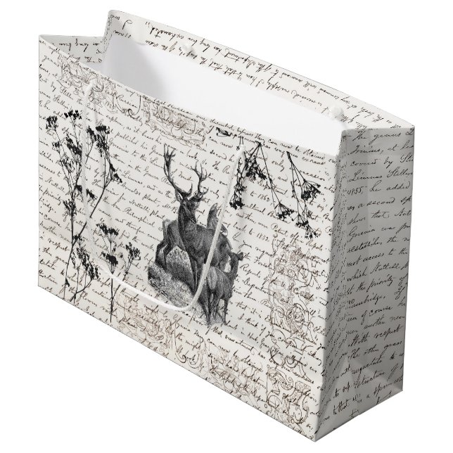 Bolsa De Regalo Grande Elegante guión de flores silvestres de ciervo blan (Angulo Anverso)
