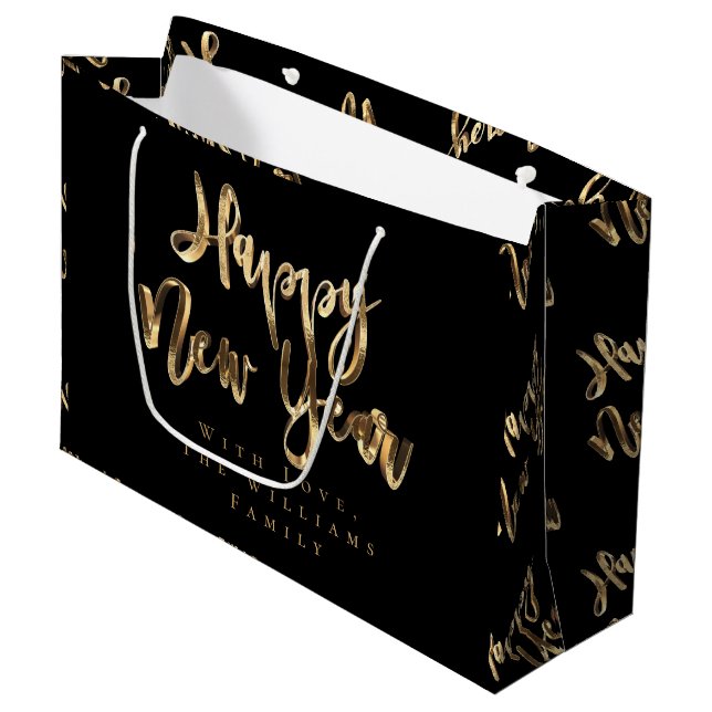 Bolsa De Regalo Grande Elegante Guión de Oro Negro Feliz Año Nuevo (Angulo Anverso)