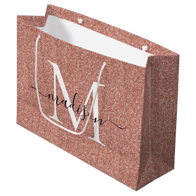Bolsa De Regalo Grande Elegante guión monograma Purpurina rosa de oro ros (Angulo Anverso)