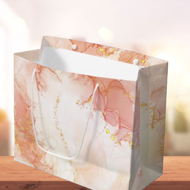 Bolsa De Regalo Grande Elegante impronta de lujo y efecto de mármol dorad (Elegant Luxury Peach and Gold Marble Effect Large Gift Bag)