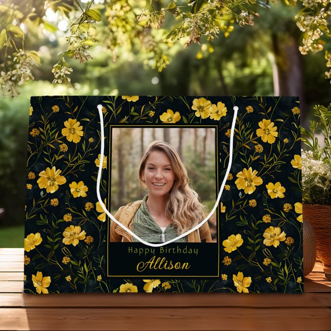 Bolsa De Regalo Grande Elegante mariposa amarilla flor foto cumpleaños (Subido por el creador)