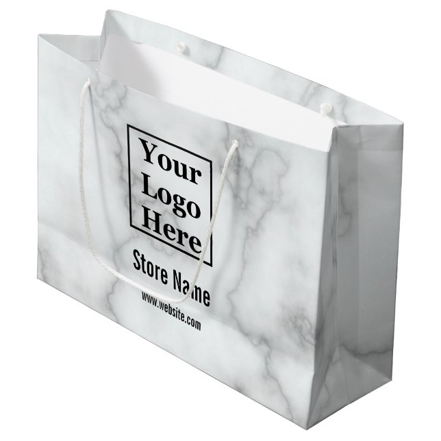 Bolsa De Regalo Grande Elegante Mármol Blanco Tu Logo Aquí (Angulo Anverso)