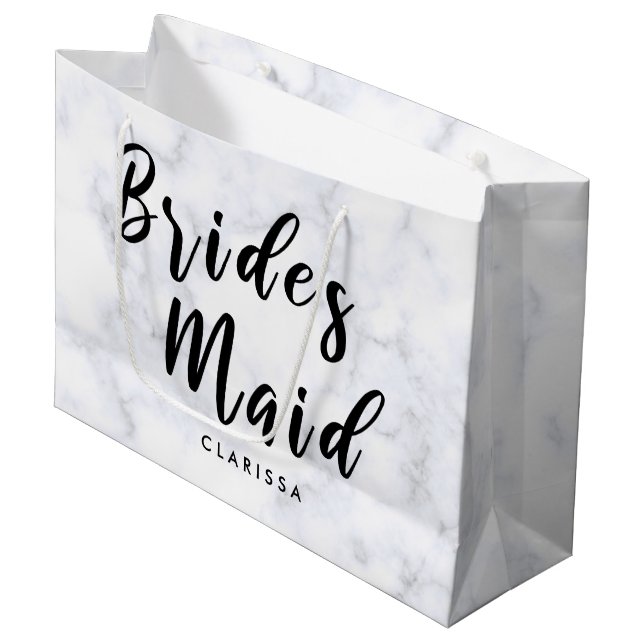 Bolsa De Regalo Grande Elegante mármol blanco y dama de honor negra (Angulo Anverso)