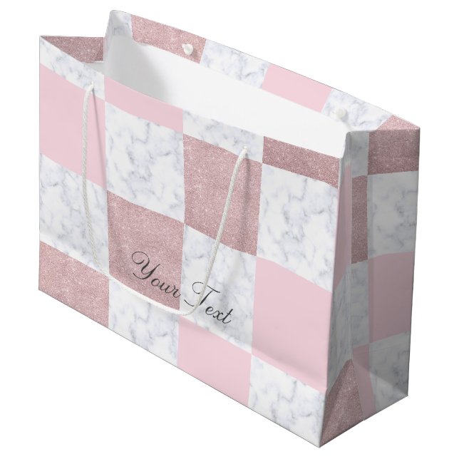 Bolsa De Regalo Grande Elegante mármol blanco y purpurina dorado rosa a c (Angulo Anverso)