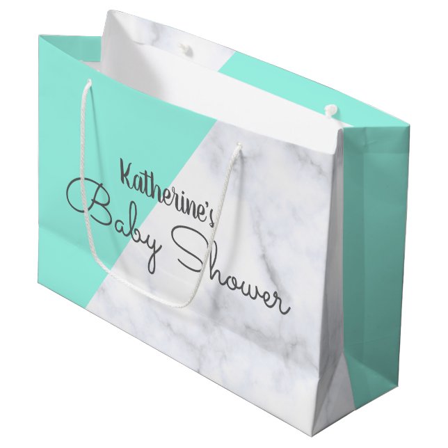 Bolsa De Regalo Grande Elegante menta y ducha de bebé de mármol blanco (Angulo Anverso)