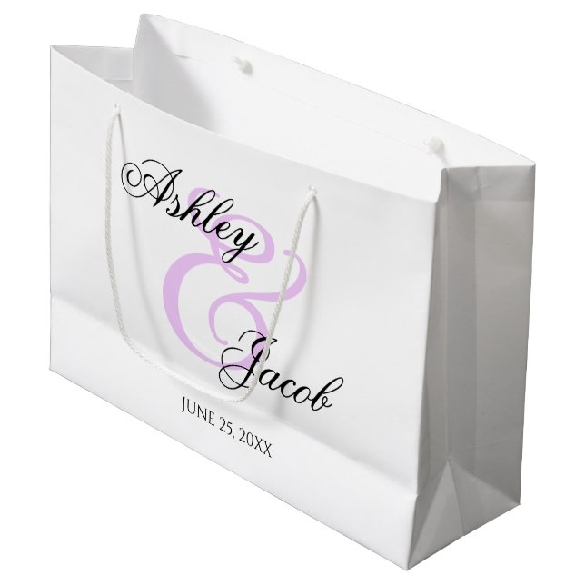 Bolsa De Regalo Grande Elegante Minimal Ligero Nombre Personalizado Boda (Angulo Anverso)