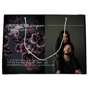 Bolsa De Regalo Grande Elegante Moda Burgundy Floral Pattern 3 Fotos