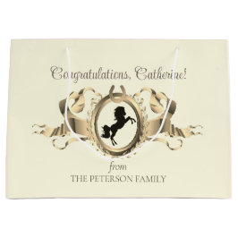 Bolsa De Regalo Grande Elegante Moda Gold Equestrian Ribbon Escudo Nombre