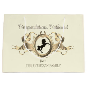 Bolsa De Regalo Grande Elegante Moda Gold Equestrian Ribbon Escudo Nombre