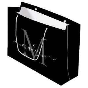 Bolsa De Regalo Grande Elegante Monograma Blanco Negro Elegante Nombre de