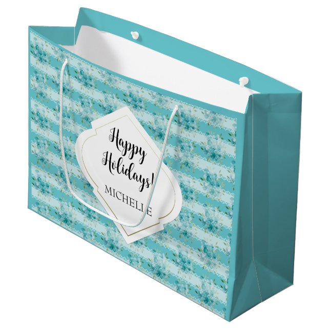 Bolsa De Regalo Grande Elegante Monograma de Flores Silvestres Dusty Azul (Angulo Anverso)