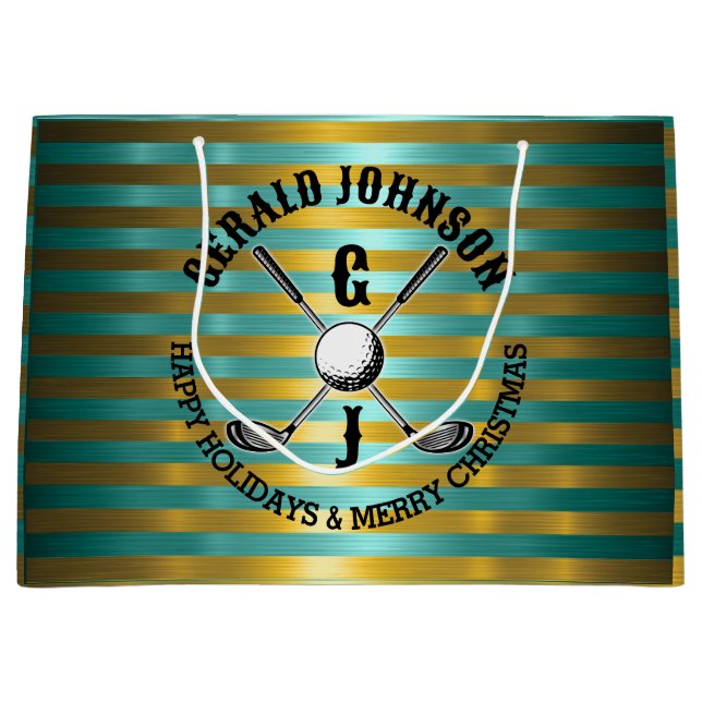 Bolsa De Regalo Grande Elegante Monograma de Golf de Oro Verde Metálico (Anverso)