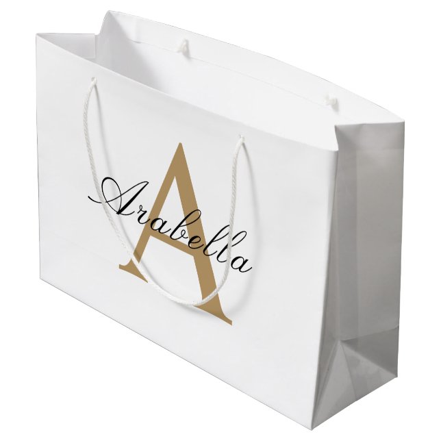Bolsa De Regalo Grande Elegante Monograma de Oro Negro Personalizado Nomb (Angulo reverso)