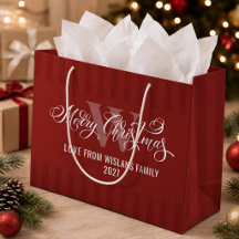 Elegante Monograma Feliz Navidad Caligrafía Rojo 