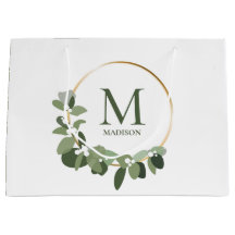 Elegante Monograma Moderno Wreath Verde