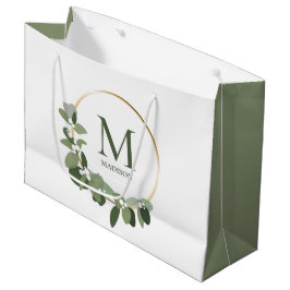 Bolsa De Regalo Grande Elegante Monograma Moderno Wreath Verde