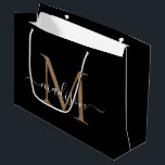 Bolsa De Regalo Grande Elegante Monograma Negro Oro Elegante Nombre en Le<br><div class="desc">Elegante Monograma Negro Oro Elegante Nombre en Letra Script Bolsa de Regalo Grande</div>