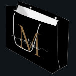 Bolsa De Regalo Grande Elegante Monograma Oro Negro Elegante Nombre de Sc<br><div class="desc">Elegante Monograma Oro Negro Elegante Nombre de guión Gran Bolsa de Regalo</div>