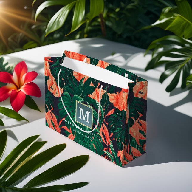 Bolsa De Regalo Grande Elegante Monograma Tropical Floral Moderno Gold Fr (Subido por el creador)