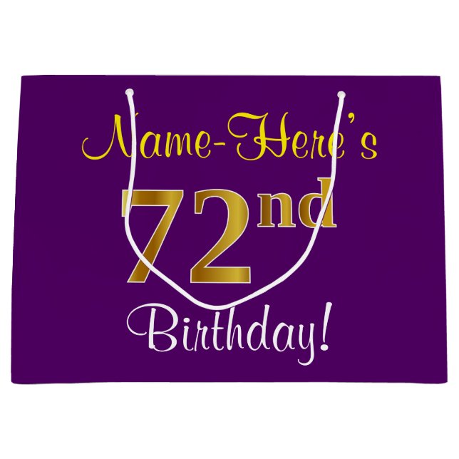 Bolsa De Regalo Grande Elegante, morado, oro falso 72 cumpleaños + nombre (Anverso)