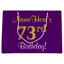 Bolsa De Regalo Grande Elegante, morado, oro falso 73 cumpleaños + nombre