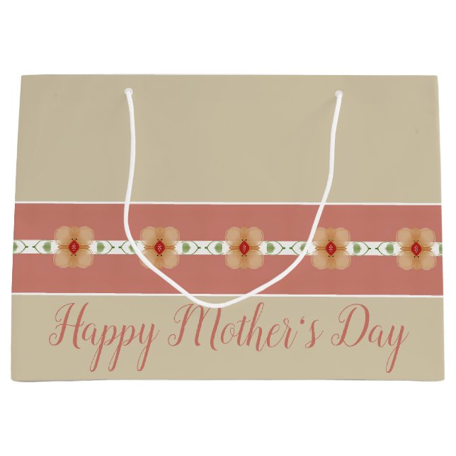 Bolsa De Regalo Grande Elegante Naranja Floral (Anverso)