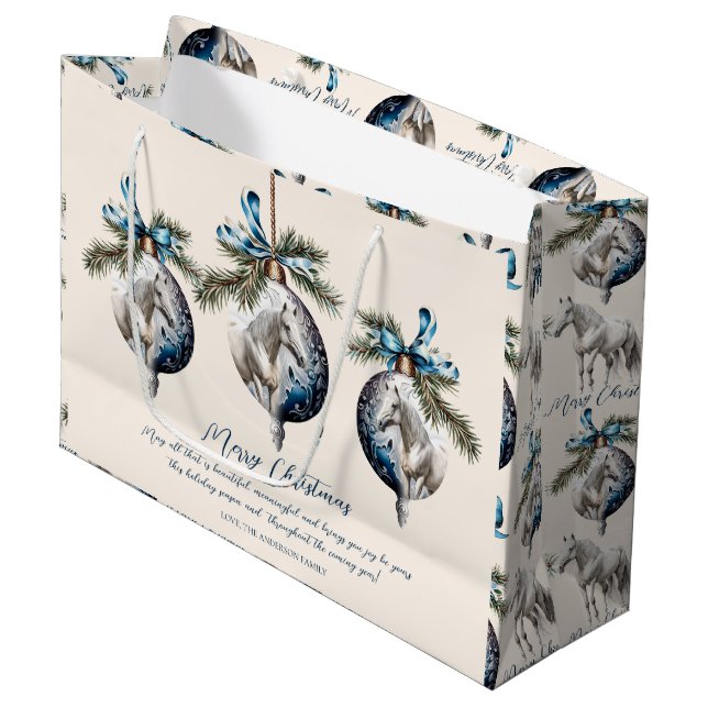 Bolsa De Regalo Grande Elegante Navidades azules cita del caballo blanco (Angulo Anverso)