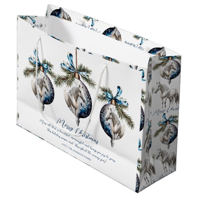 Bolsa De Regalo Grande Elegante Navidades azules cita del caballo blanco (Angulo Anverso)