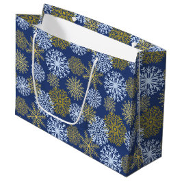 Bolsa De Regalo Grande Elegante Navidades de copos de nieve con oro azul