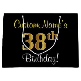 Bolsa De Regalo Grande Elegante, negro, falso oro 38 cumpleaños + nombre
