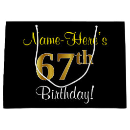 Bolsa De Regalo Grande Elegante, negro, falso oro 67 cumpleaños + nombre