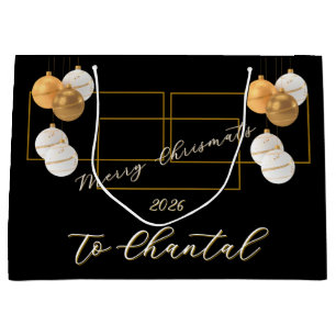 Bolsa De Regalo Grande Elegante Negro y Dorado Feliz Navidad Personalizad