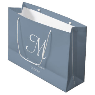 Bolsa De Regalo Grande Elegante nombre de monograma azul y blanco turbio